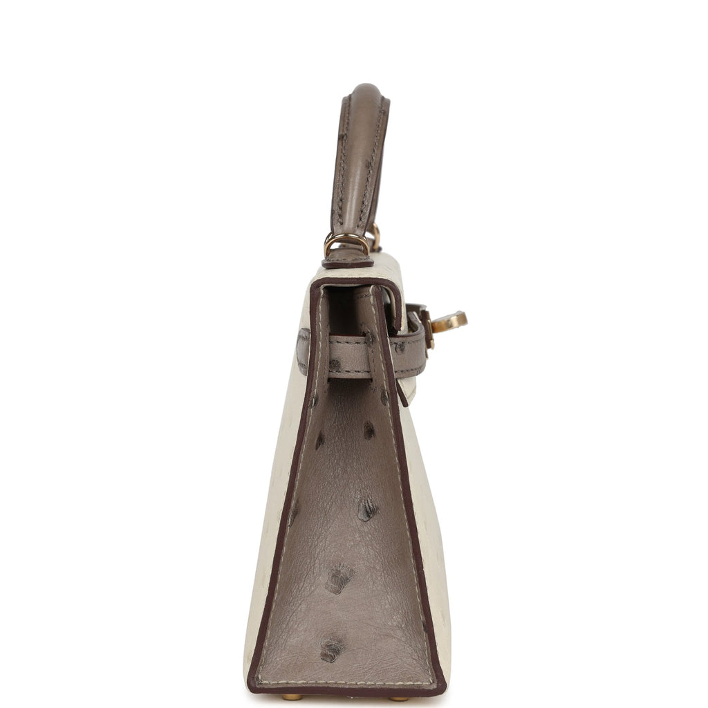 Kelly Sellier 20 Beton and Gris Tourterelle Ostrich Bag