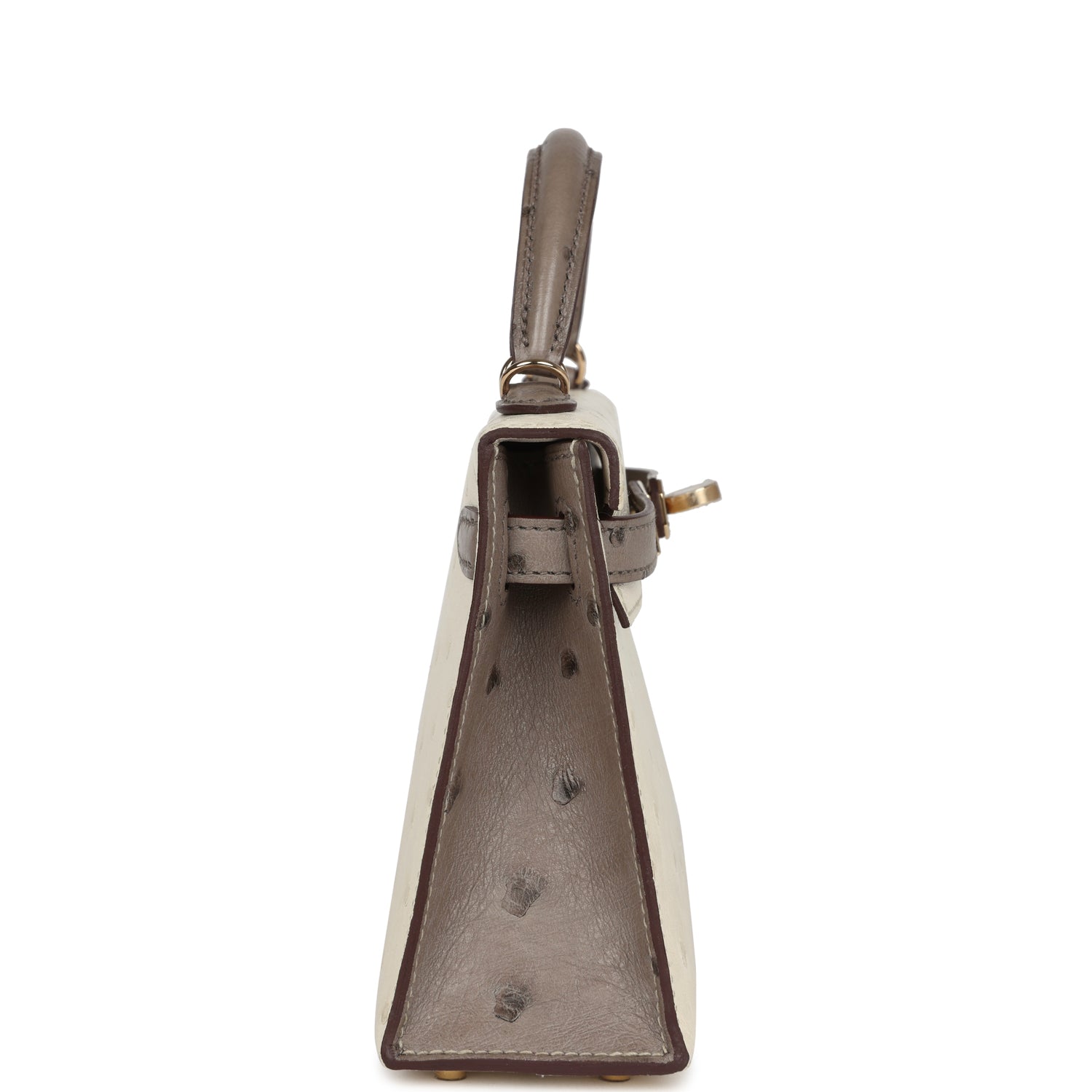 Kelly Sellier 20 Beton and Gris Tourterelle Ostrich Bag