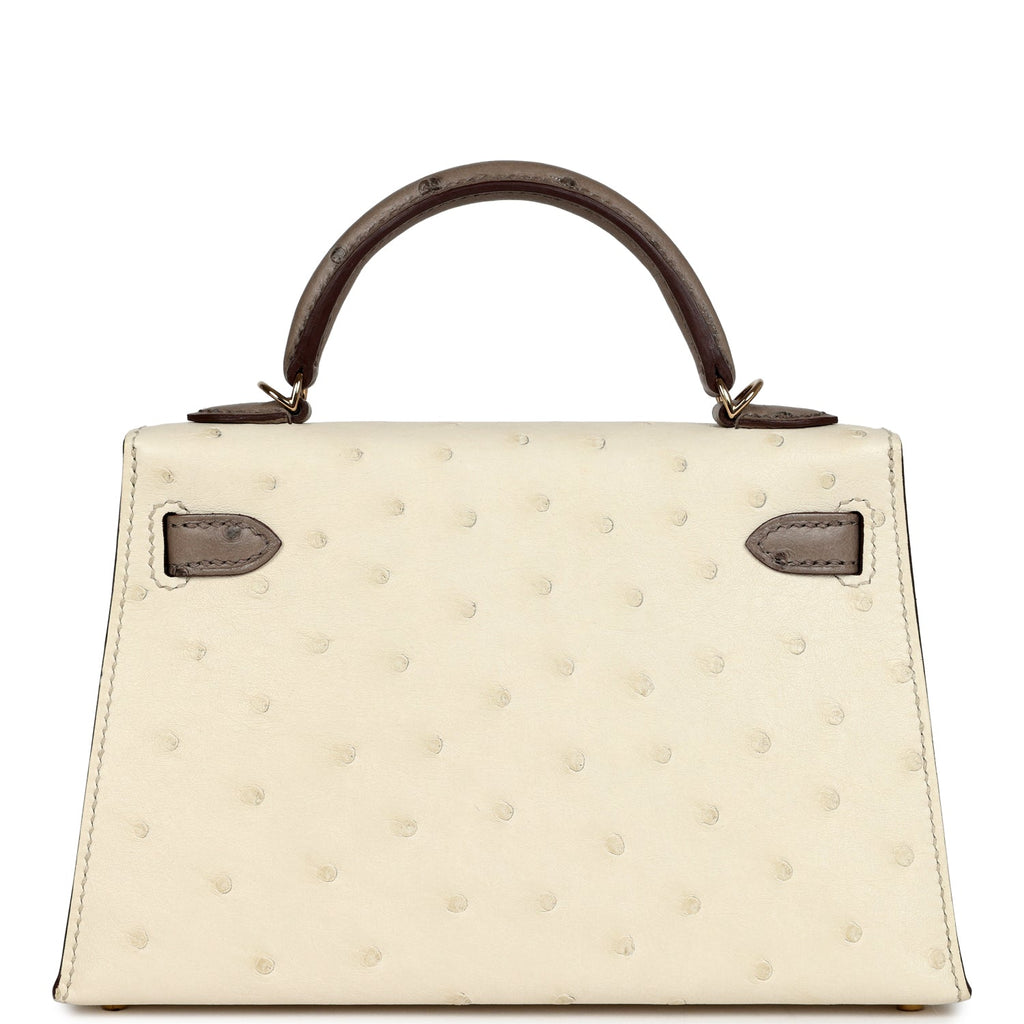 Kelly Sellier 20 Beton and Gris Tourterelle Ostrich Bag