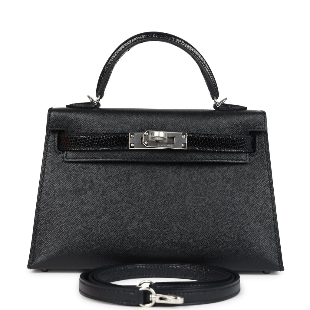 Kelly Sellier 20 Black Madame and Shiny Varanus Lizard Touch Bag