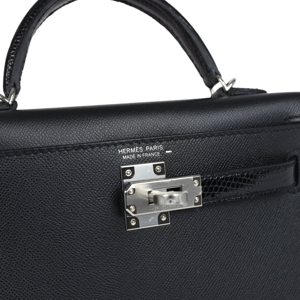 Kelly Sellier 20 Black Madame and Shiny Varanus Lizard Touch Bag