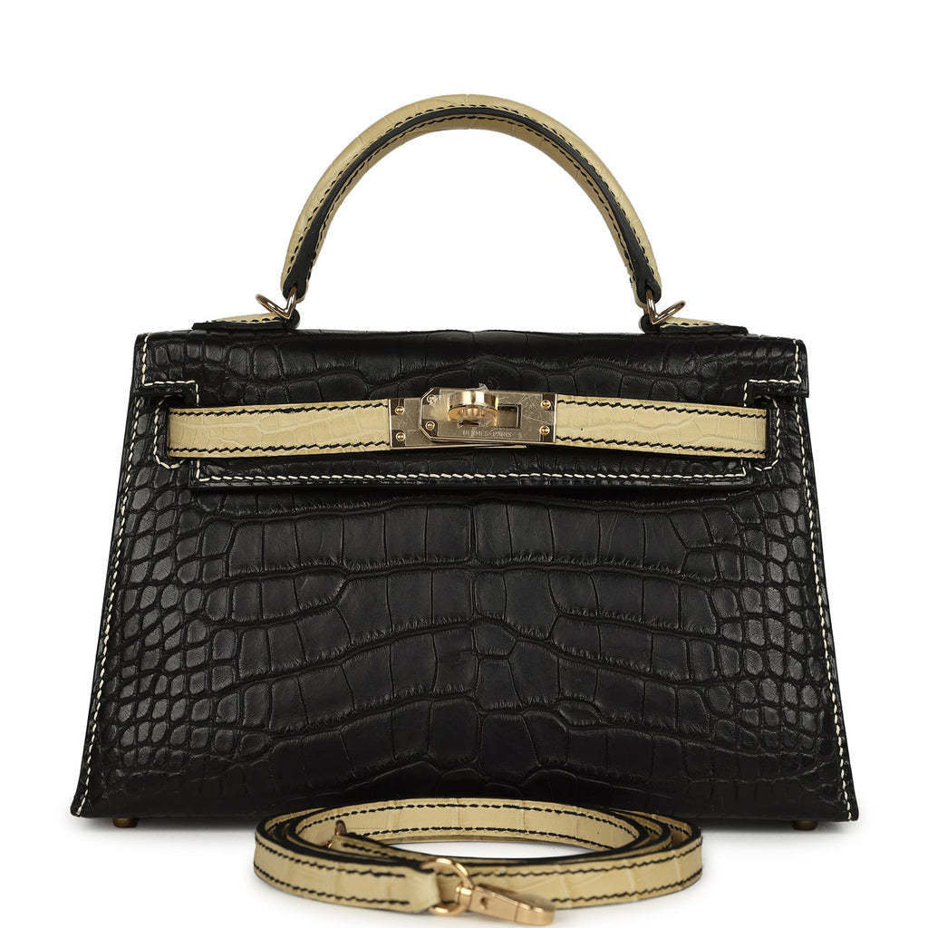 Kelly Sellier 20 Black and Vanille Matte Alligator Bag