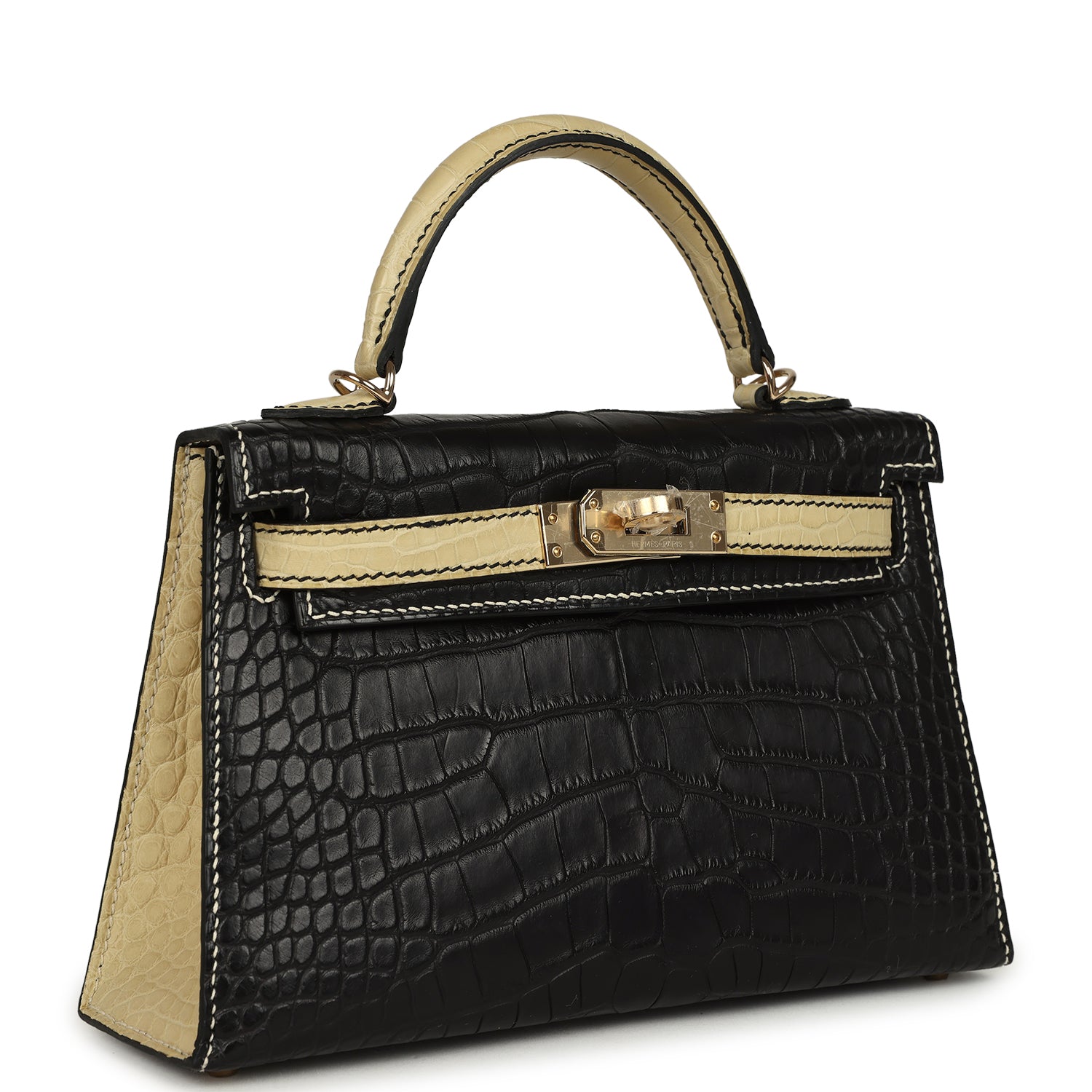 Kelly Sellier 20 Black and Vanille Matte Alligator Bag
