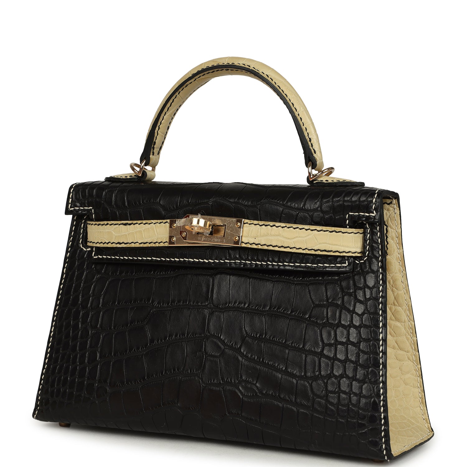 Kelly Sellier 20 Black and Vanille Matte Alligator Bag