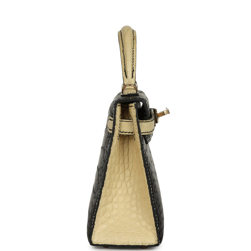 Kelly Sellier 20 Black and Vanille Matte Alligator Bag