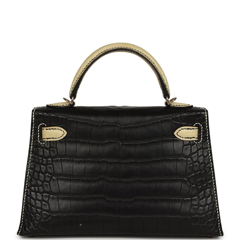 Kelly Sellier 20 Black and Vanille Matte Alligator Bag
