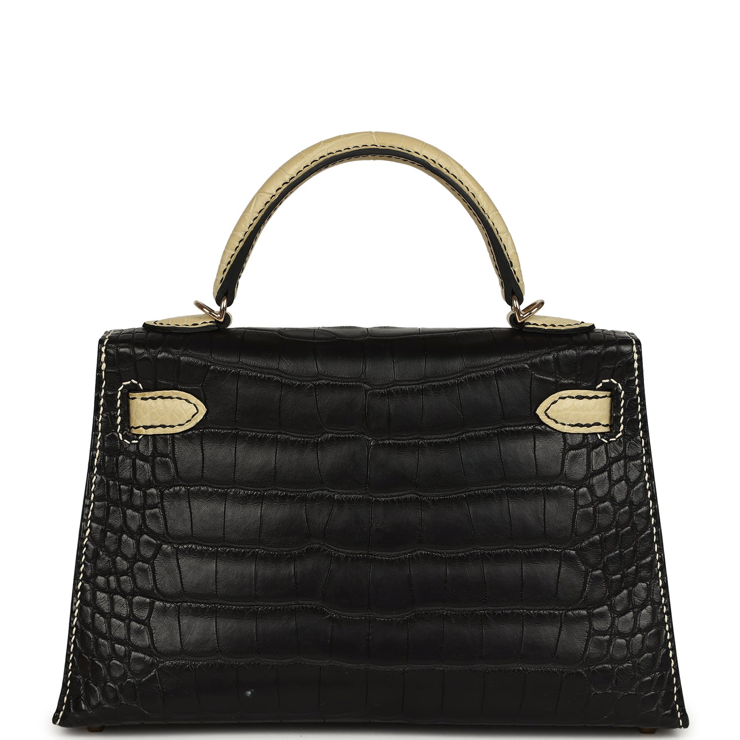 Kelly Sellier 20 Black and Vanille Matte Alligator Bag