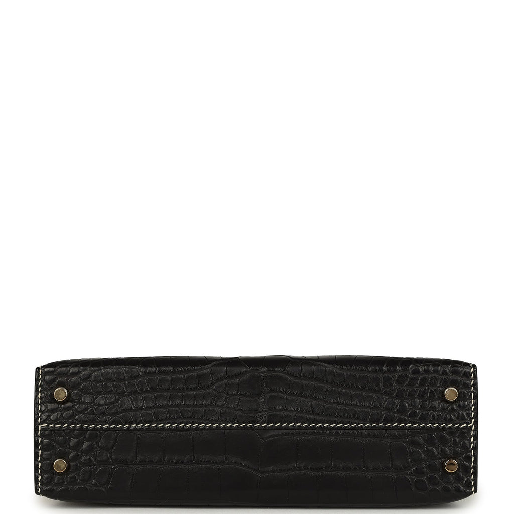 Kelly Sellier 20 Black and Vanille Matte Alligator Bag