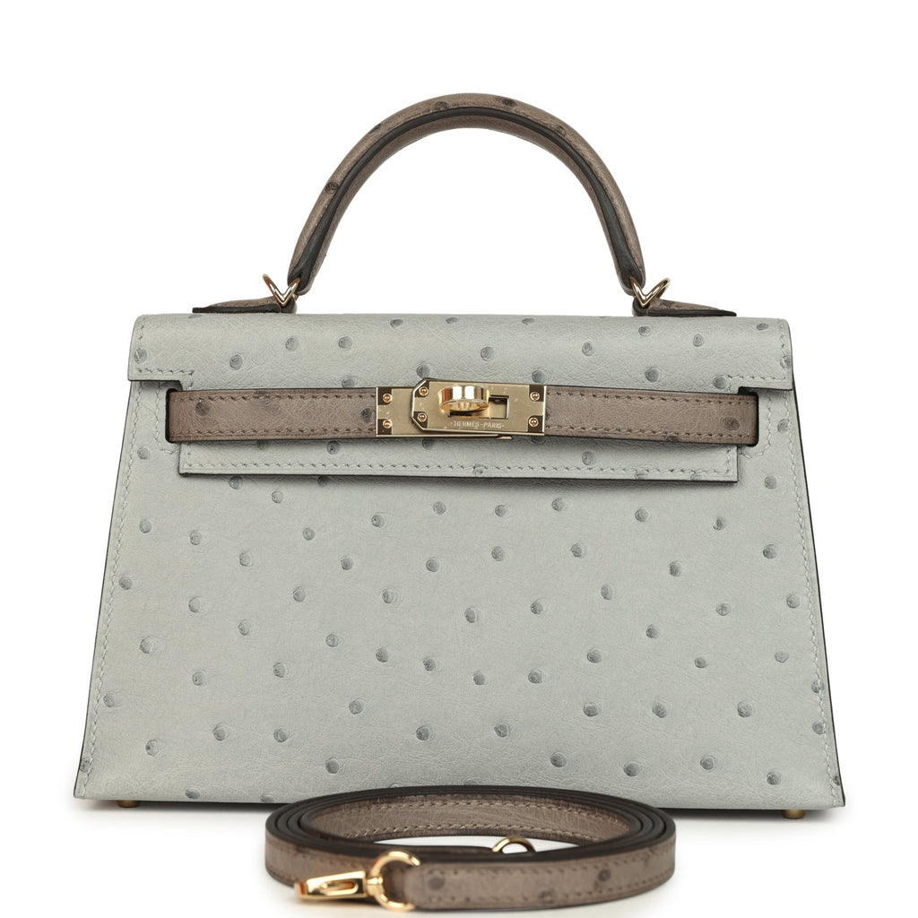 Kelly Sellier 20 Bleu Glacier and Gris Tourterelle Ostrich Bag