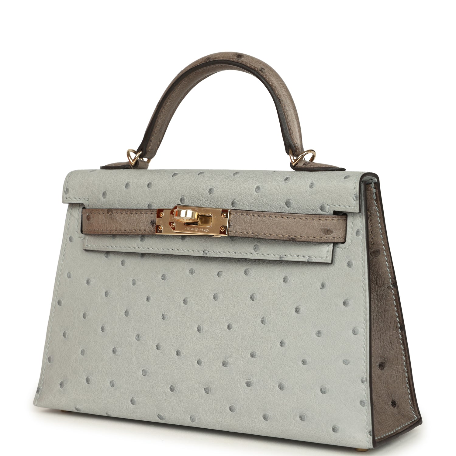 Kelly Sellier 20 Bleu Glacier and Gris Tourterelle Ostrich Bag