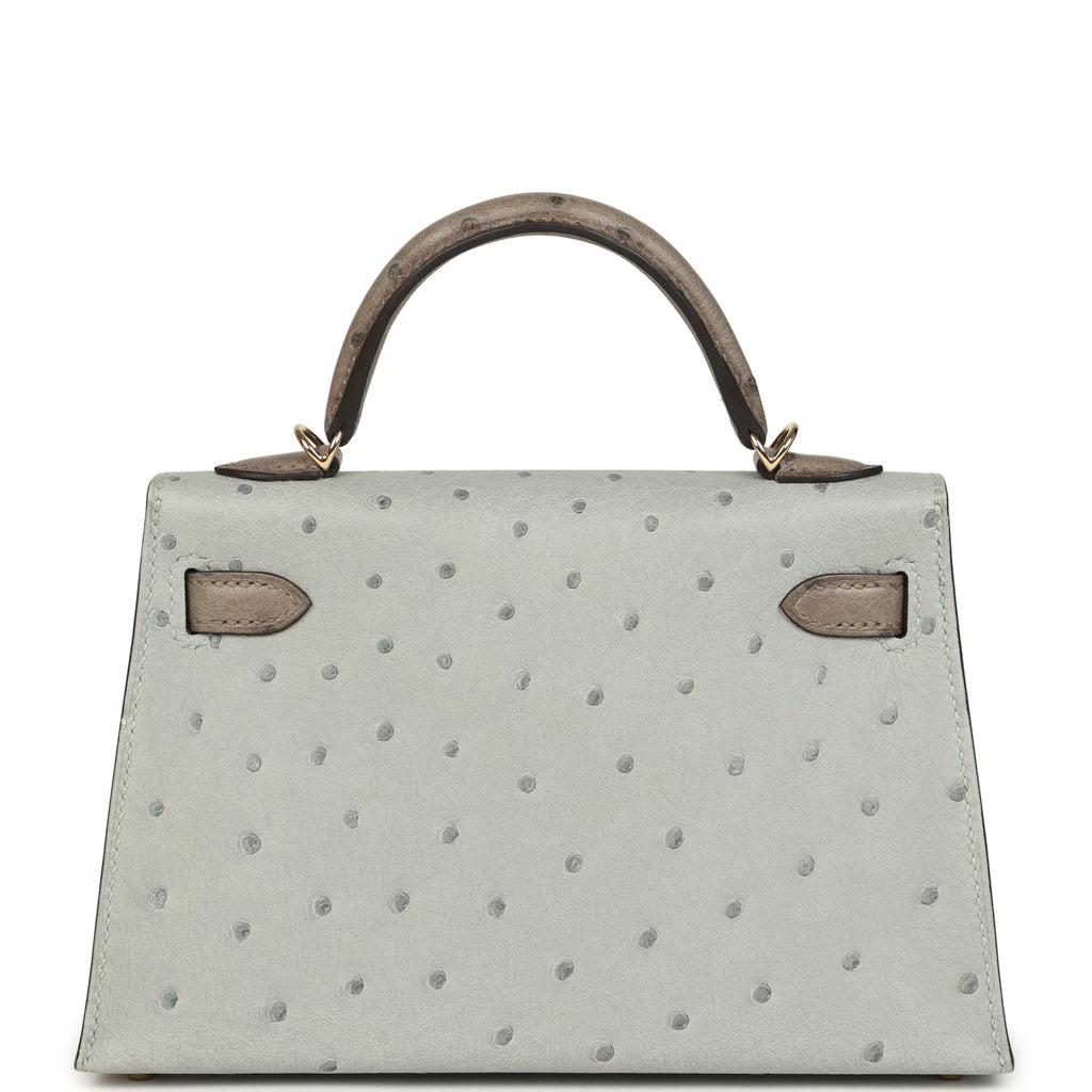 Kelly Sellier 20 Bleu Glacier and Gris Tourterelle Ostrich Bag