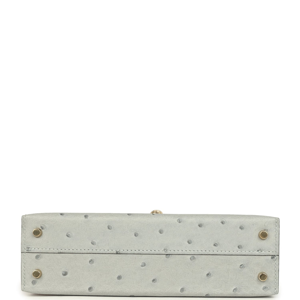 Kelly Sellier 20 Bleu Glacier and Gris Tourterelle Ostrich Bag