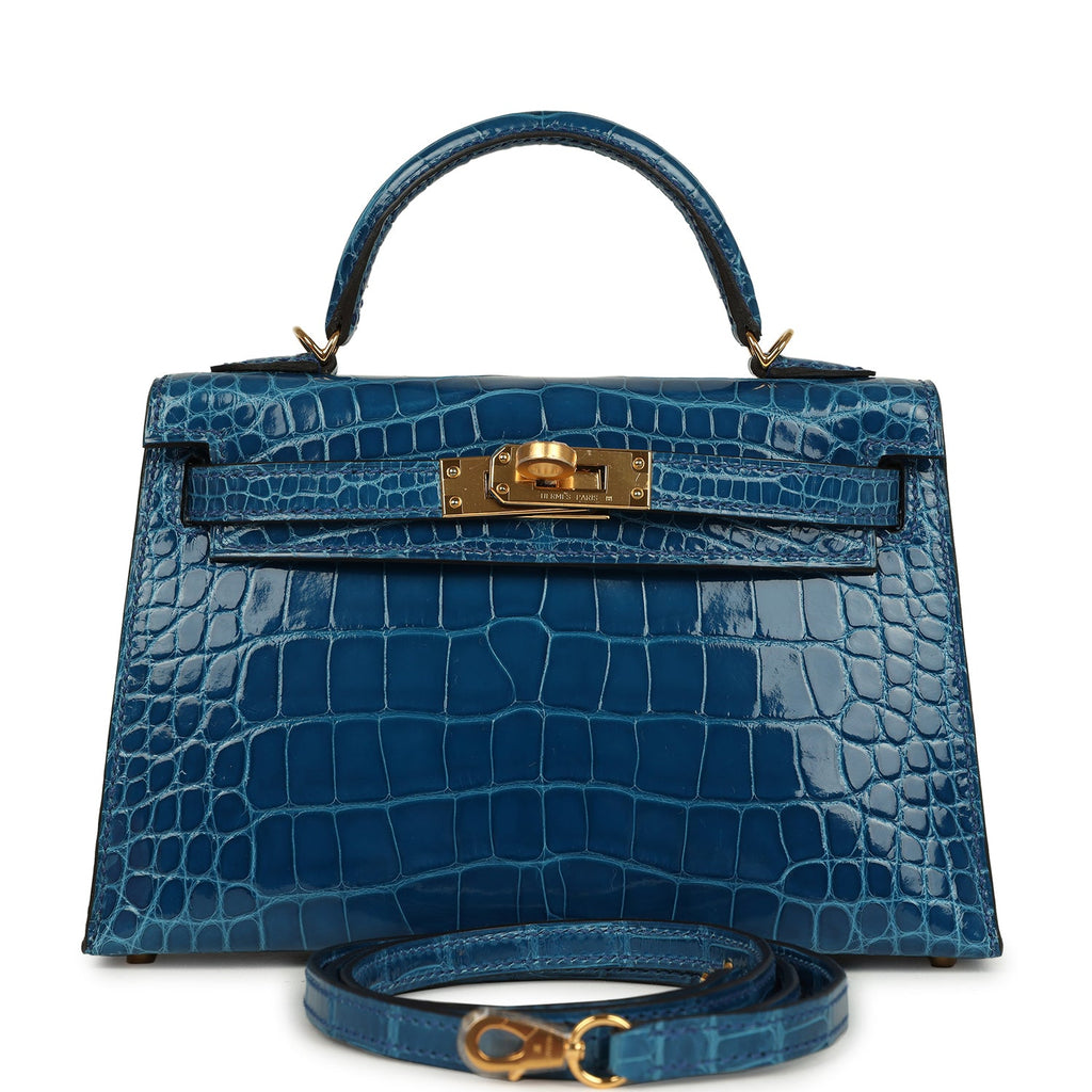Kelly Sellier 20 Bleu Mykonos Shiny Alligator Bag