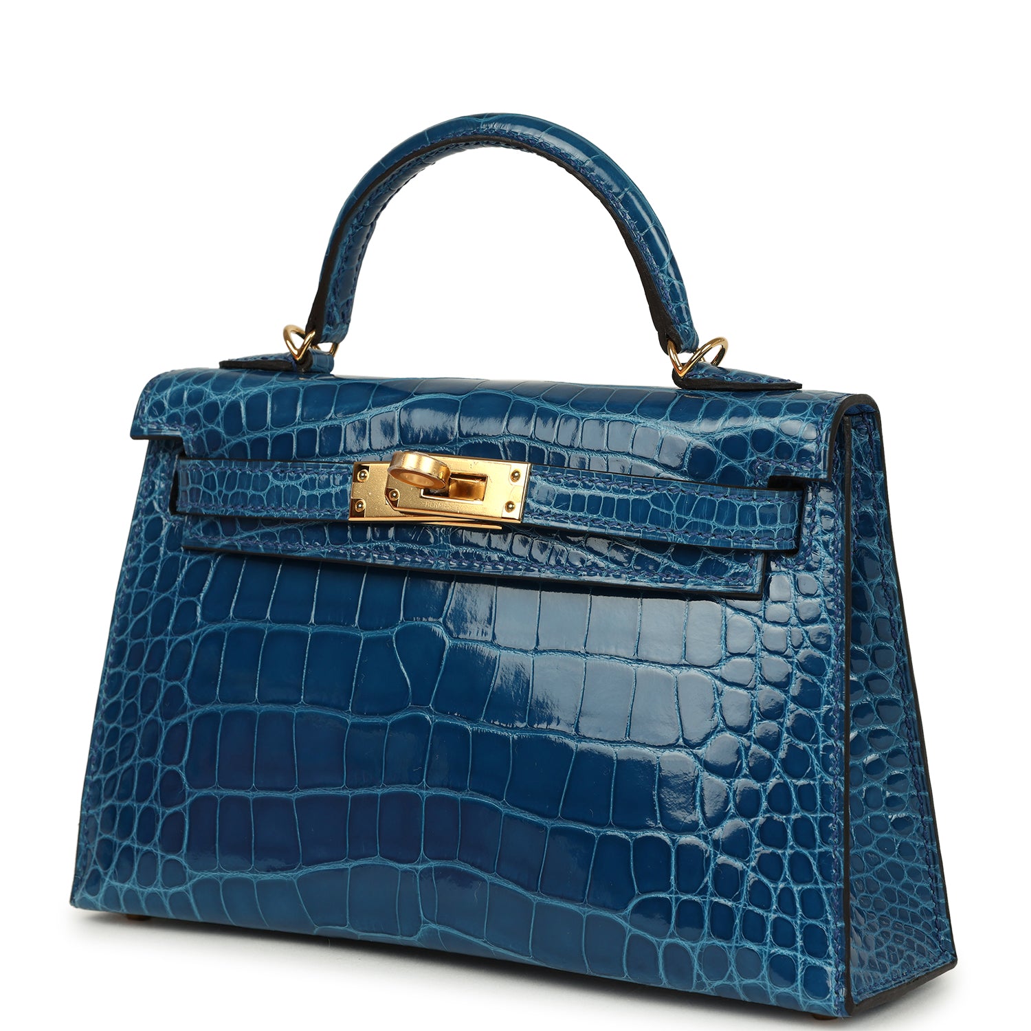 Kelly Sellier 20 Bleu Mykonos Shiny Alligator Bag