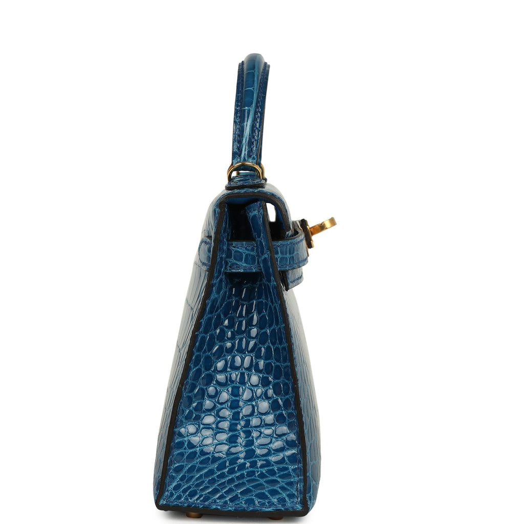 Kelly Sellier 20 Bleu Mykonos Shiny Alligator Bag