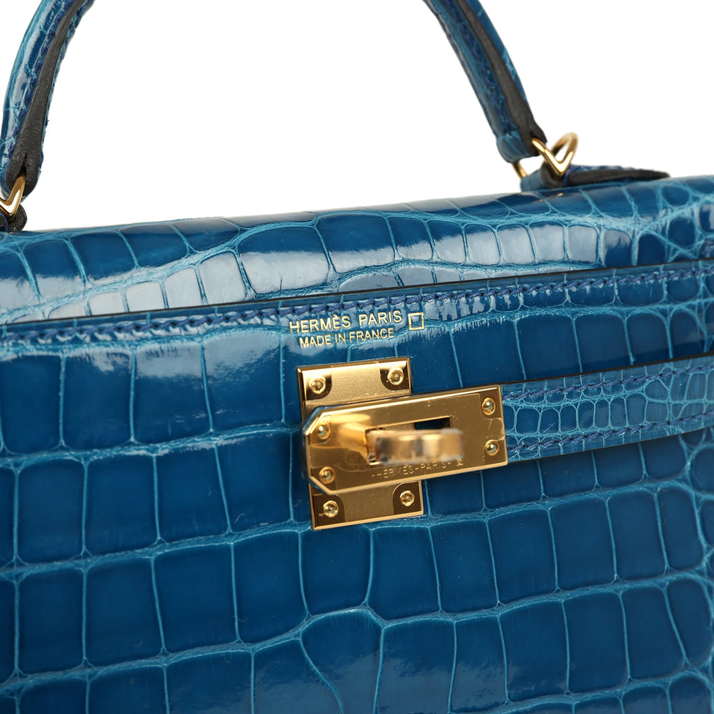 Kelly Sellier 20 Bleu Mykonos Shiny Alligator Bag