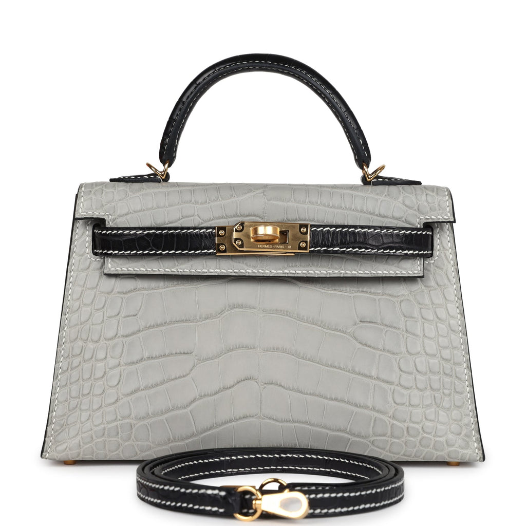 Kelly Sellier 20 Gris Perle and Black Matte Alligator Bag