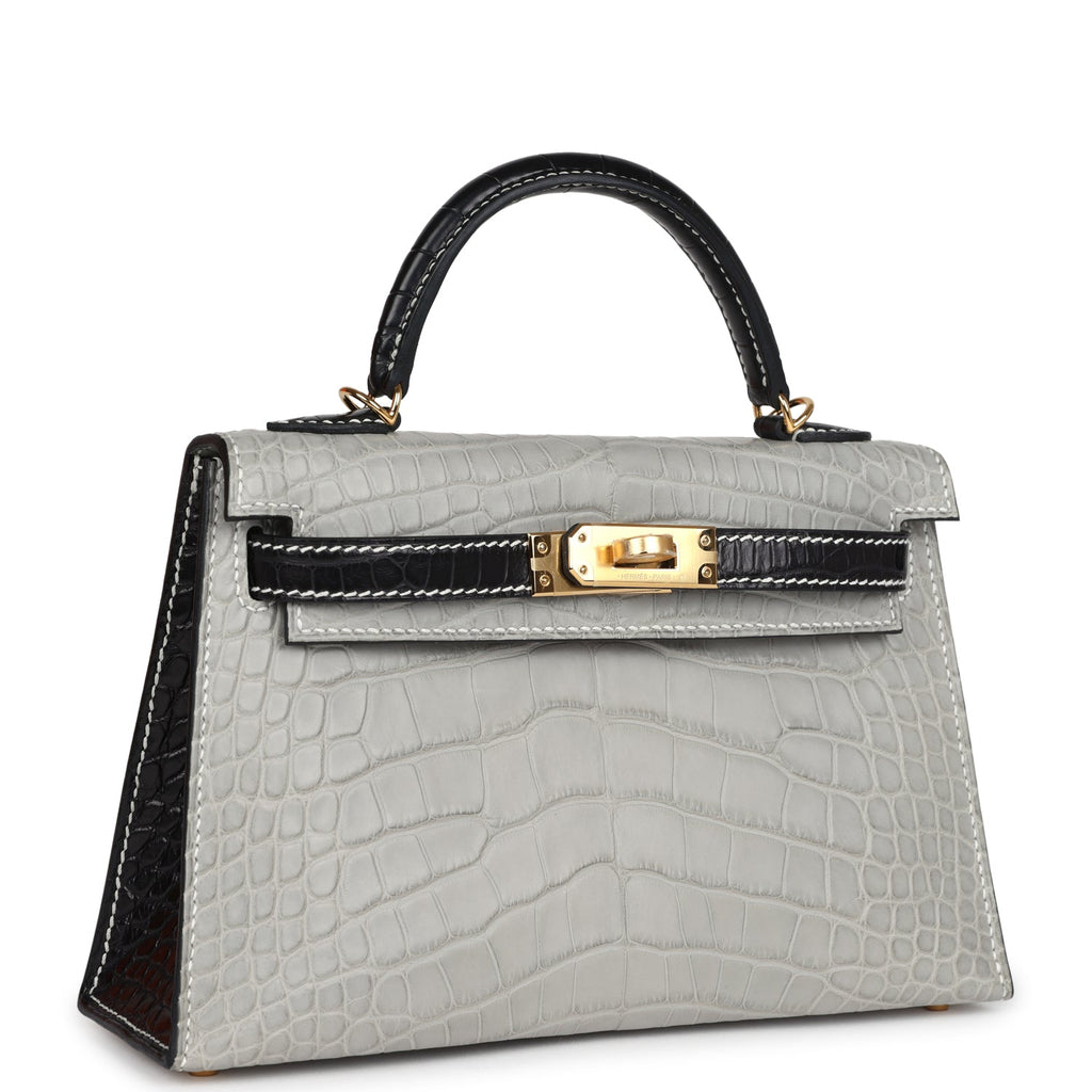 Kelly Sellier 20 Gris Perle and Black Matte Alligator Bag