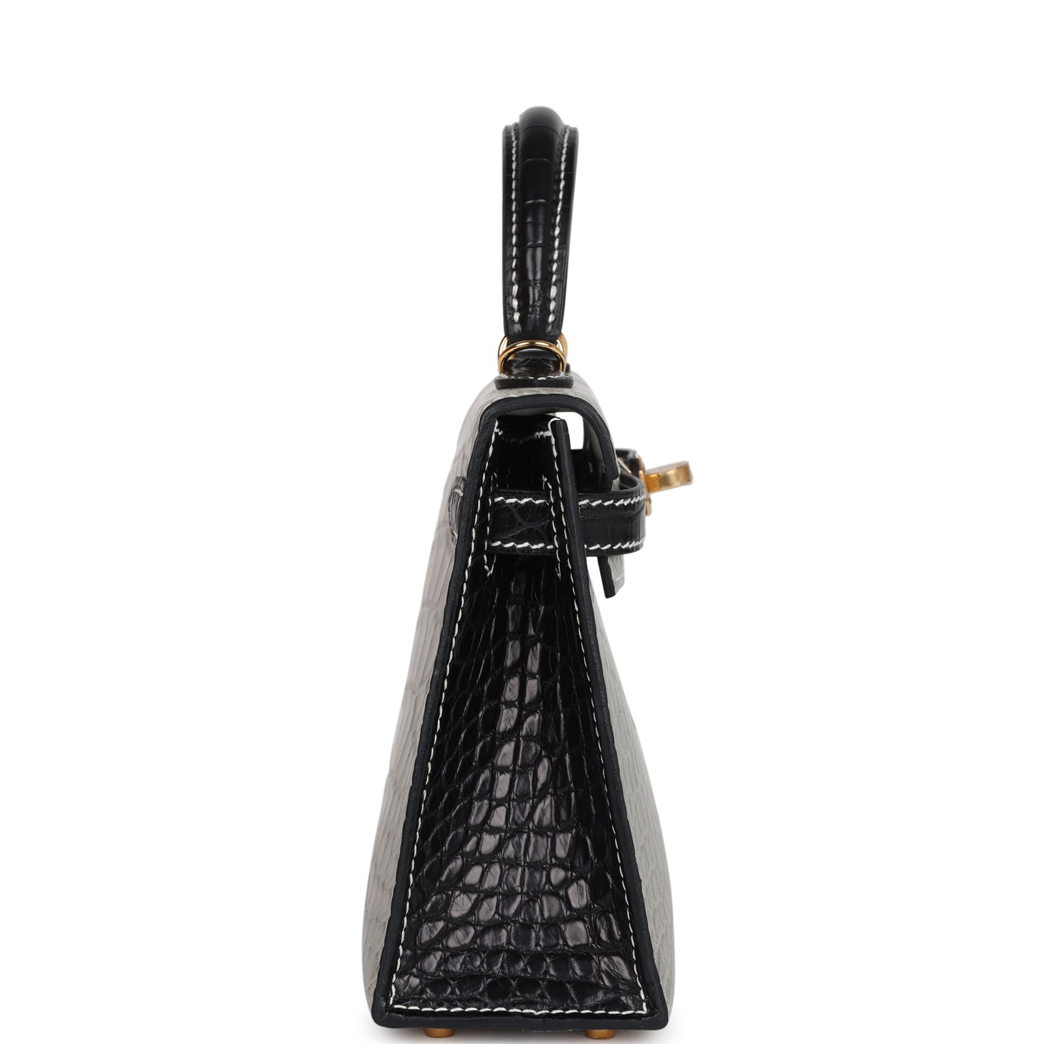Kelly Sellier 20 Gris Perle and Black Matte Alligator Bag