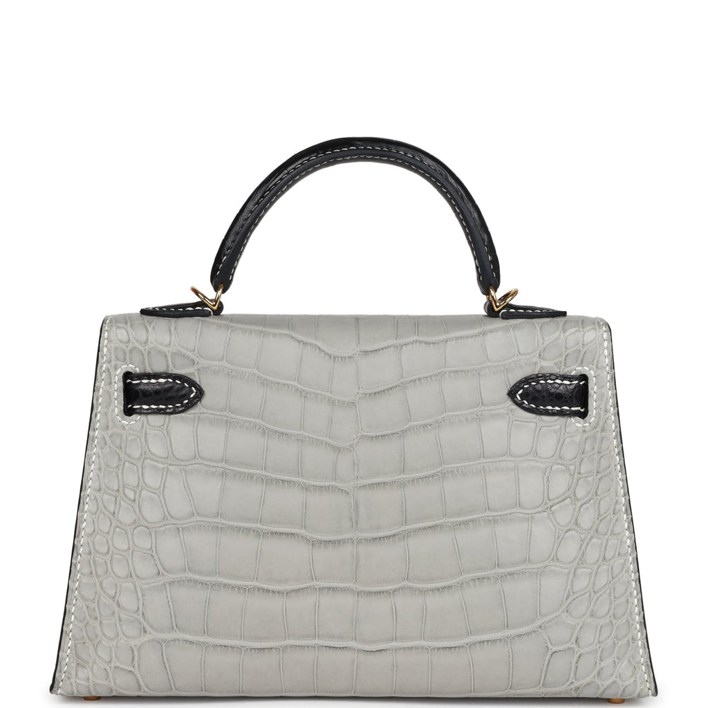 Kelly Sellier 20 Gris Perle and Black Matte Alligator Bag