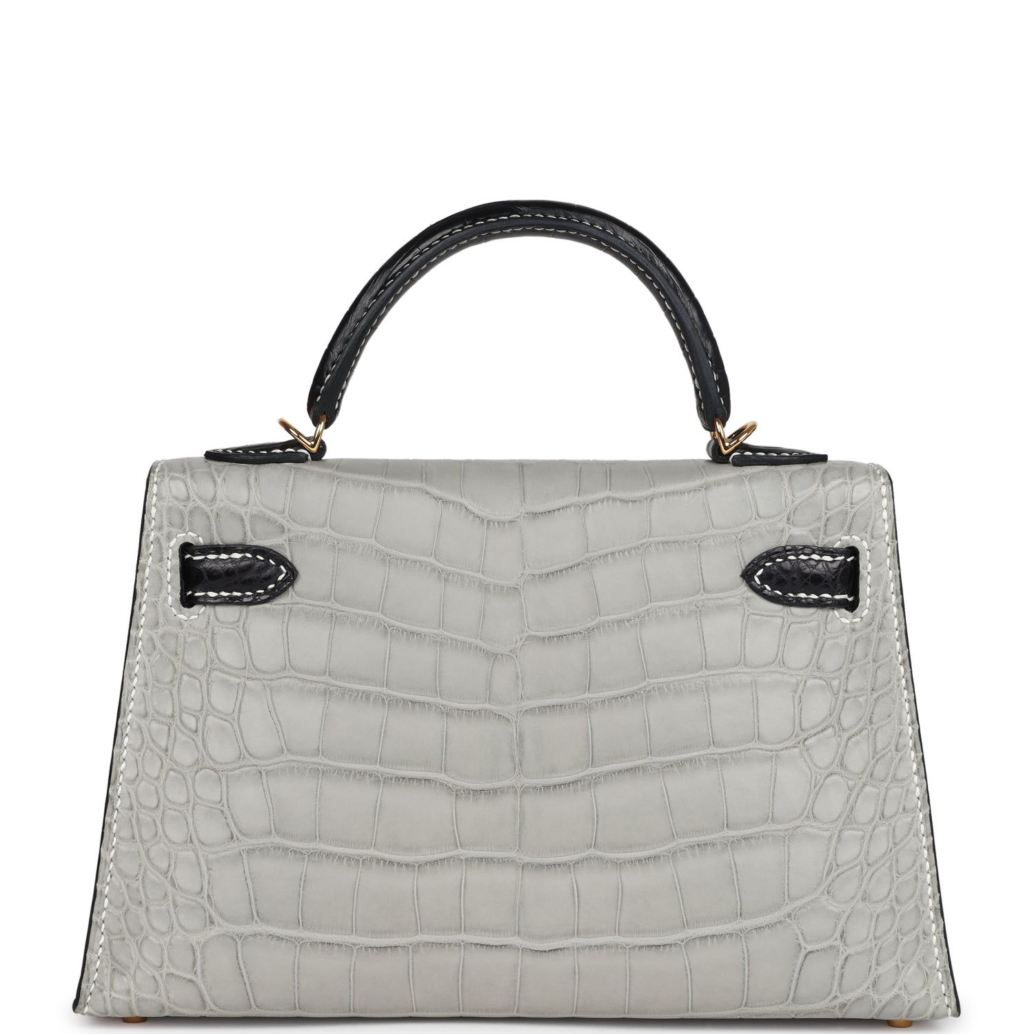 Kelly Sellier 20 Gris Perle and Black Matte Alligator Bag