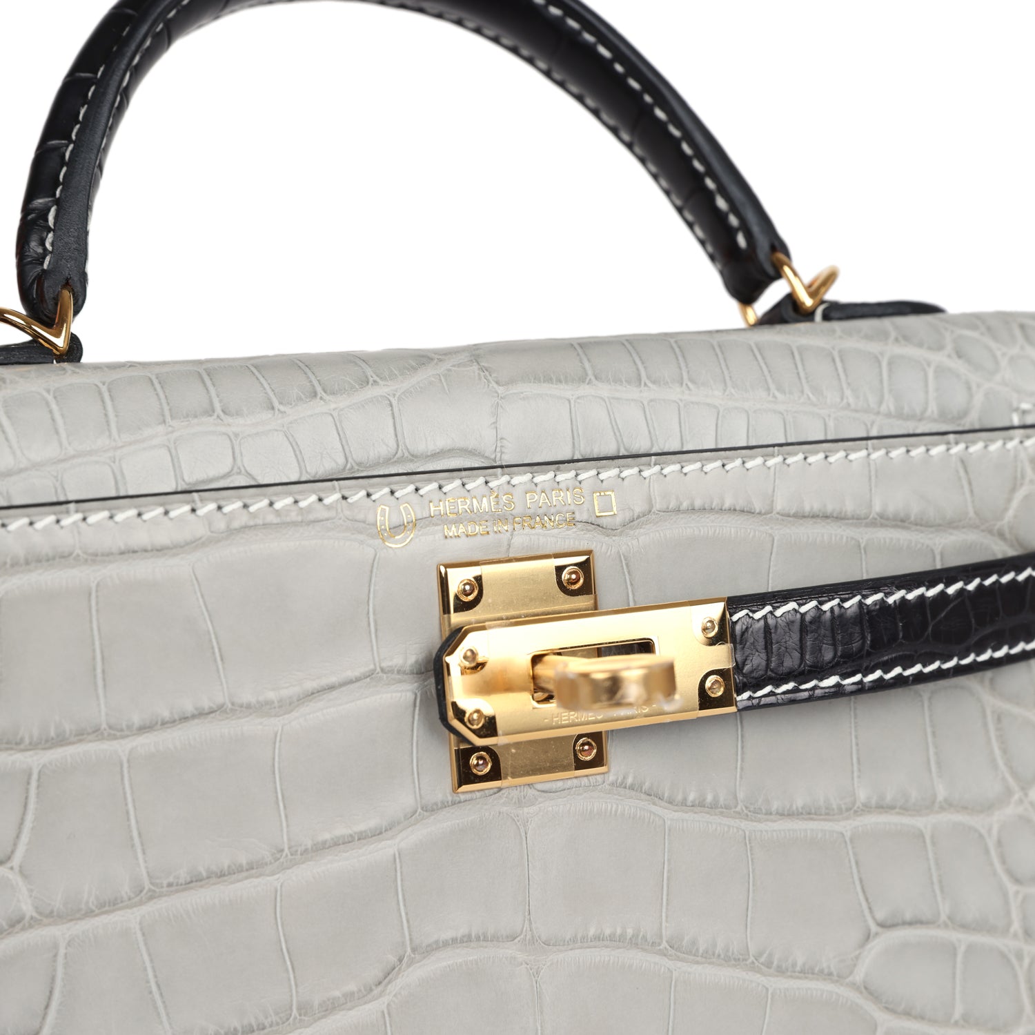 Kelly Sellier 20 Gris Perle and Black Matte Alligator Bag