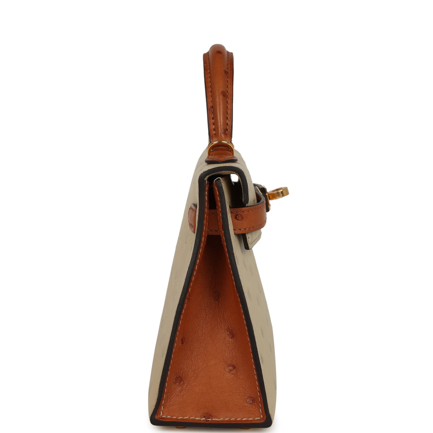 Kelly Sellier 20 Parchemin and Cognac Ostrich Bag