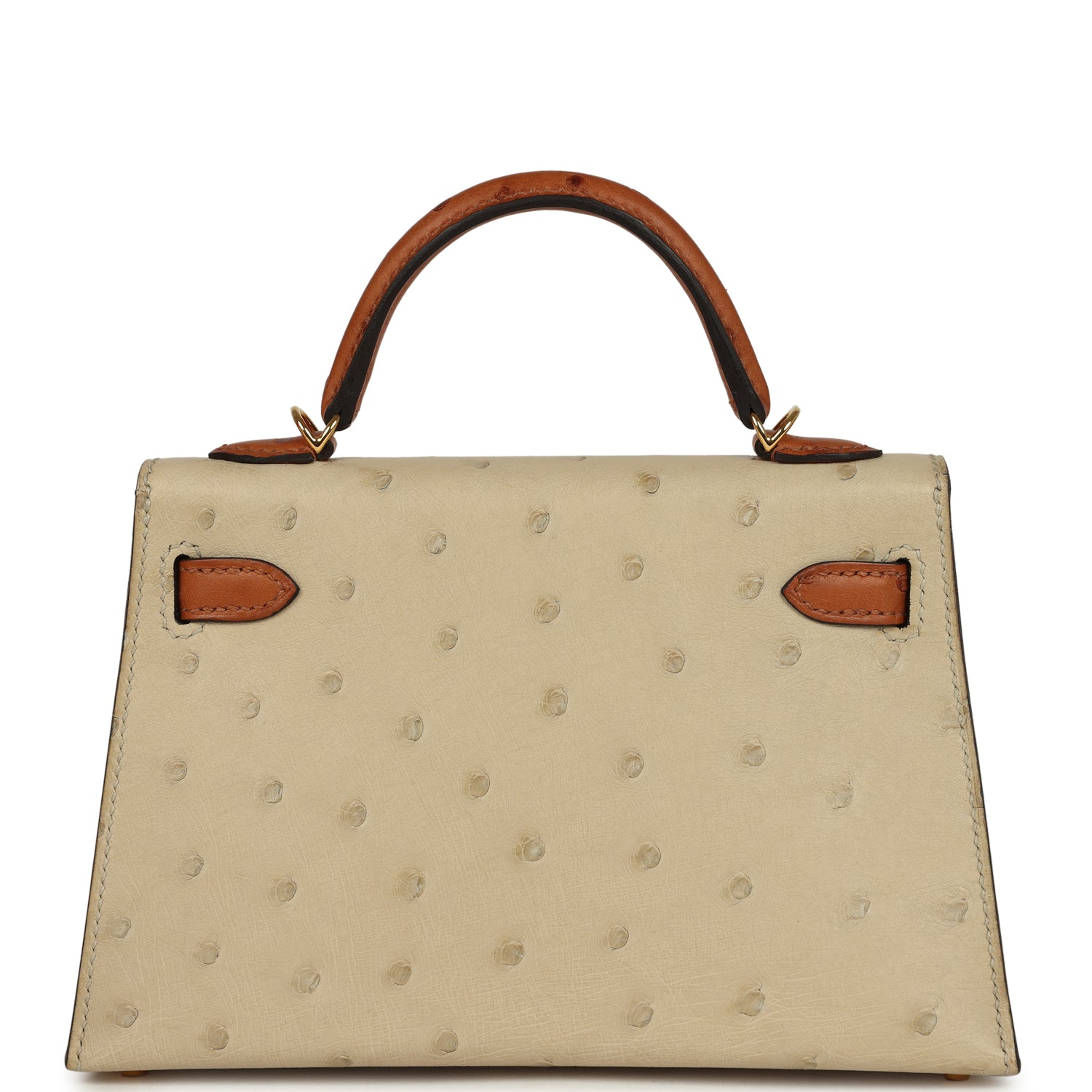 Kelly Sellier 20 Parchemin and Cognac Ostrich Bag
