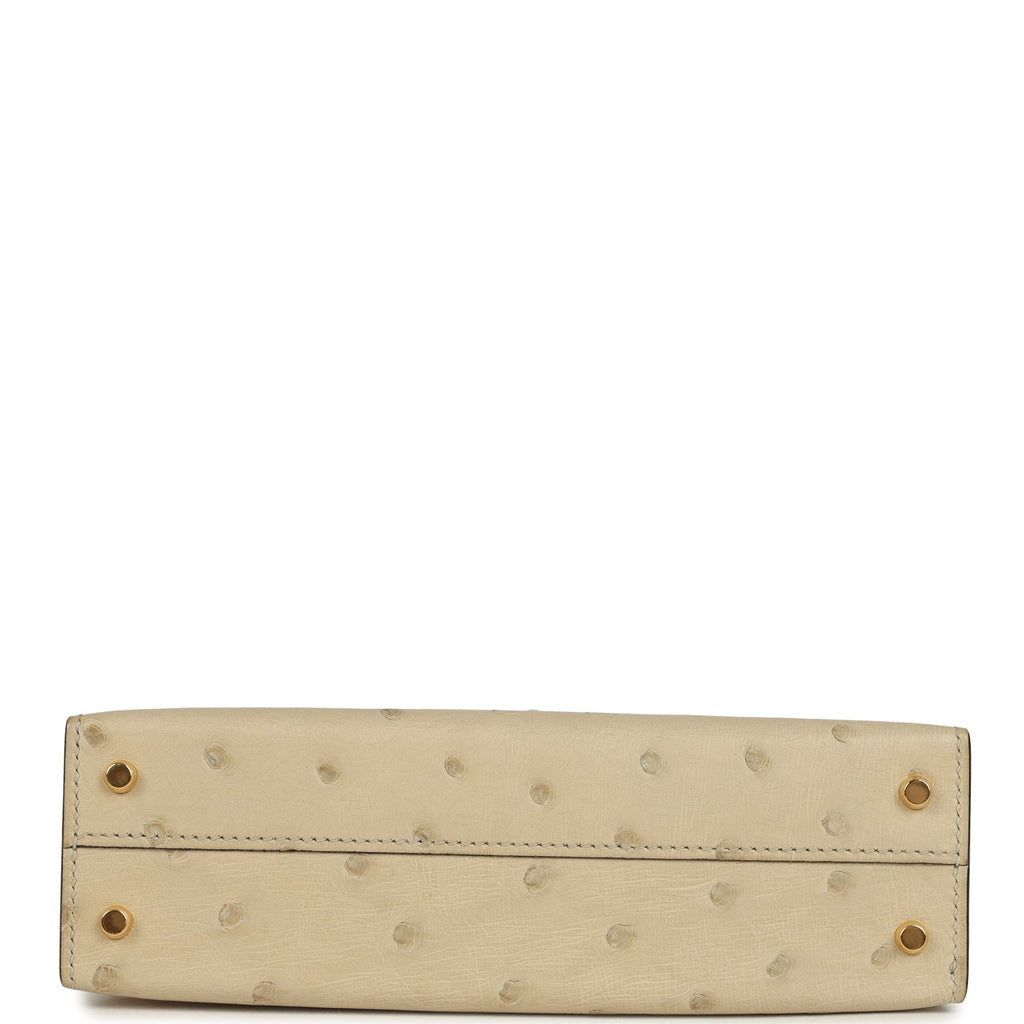 Kelly Sellier 20 Parchemin and Cognac Ostrich Bag