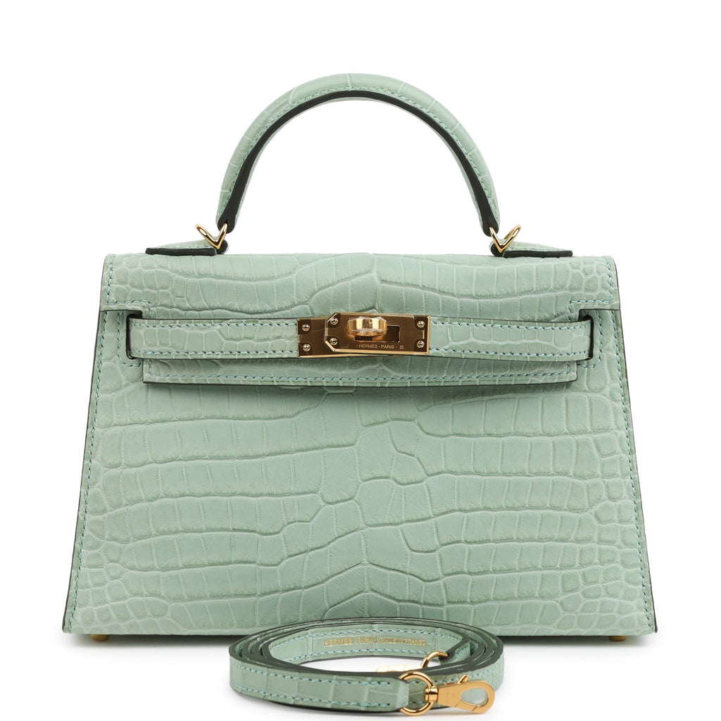 Kelly Sellier 20 Vert D'Eau Matte Porosus Crocodile Bag