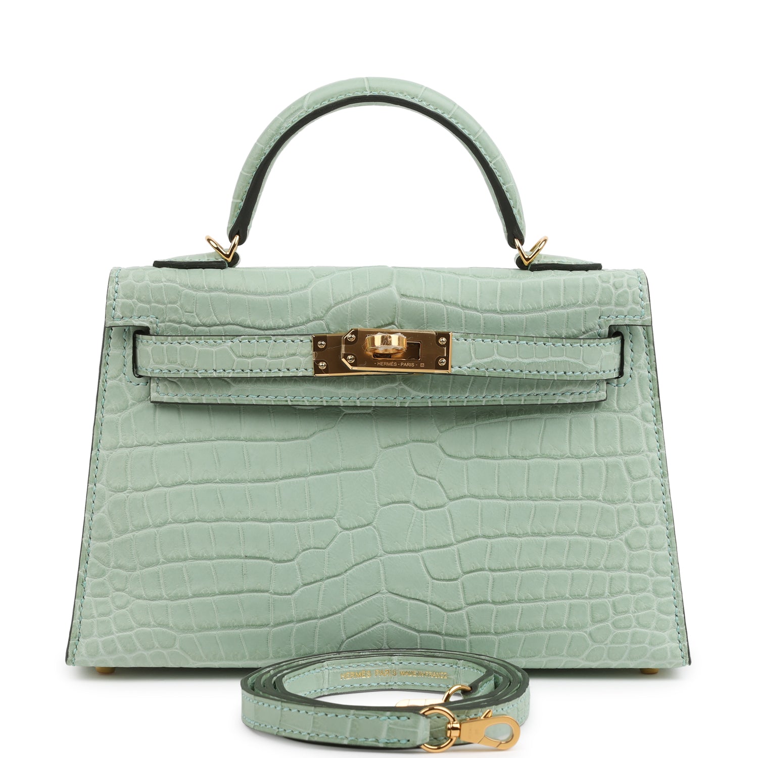 Kelly Sellier 20 Vert D'Eau Matte Porosus Crocodile Bag
