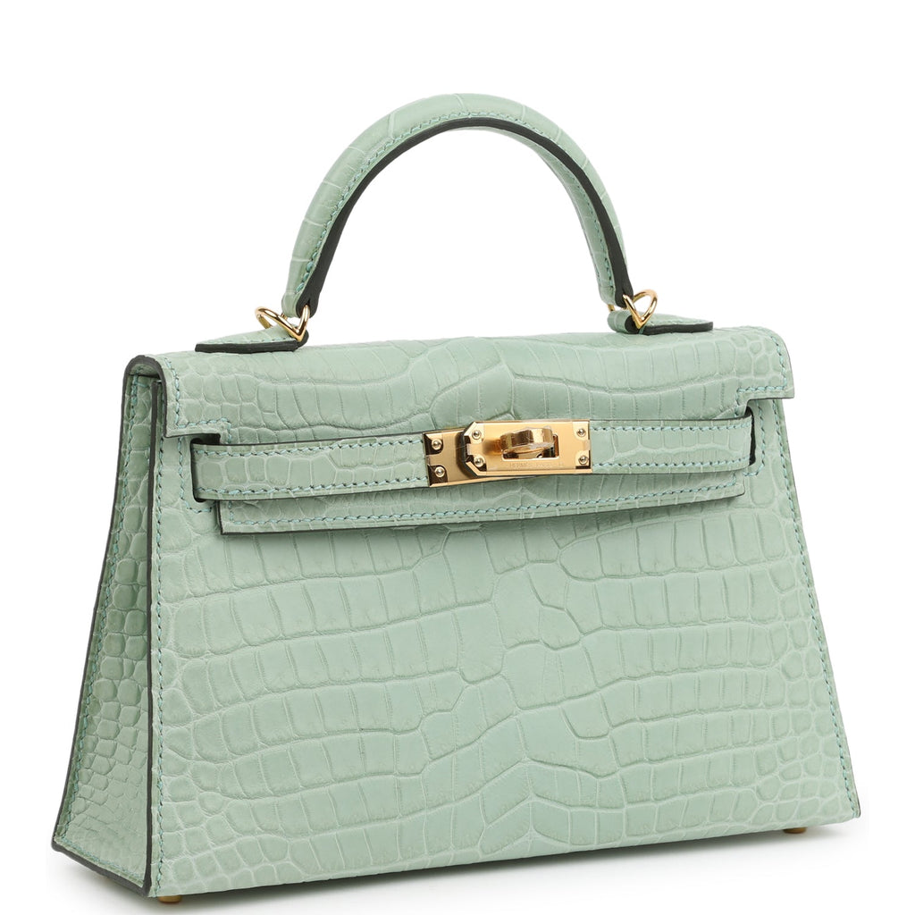 Kelly Sellier 20 Vert D'Eau Matte Porosus Crocodile Bag
