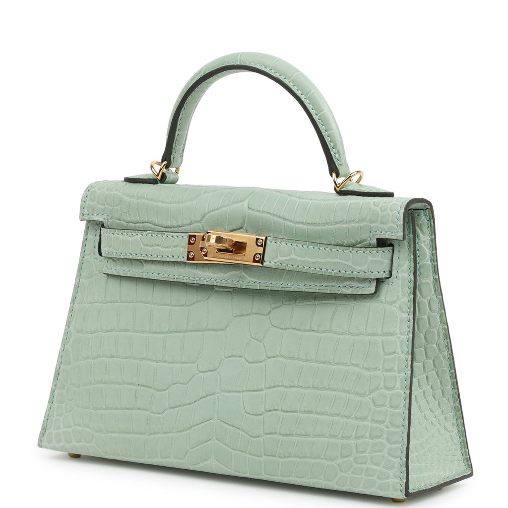 Kelly Sellier 20 Vert D'Eau Matte Porosus Crocodile Bag