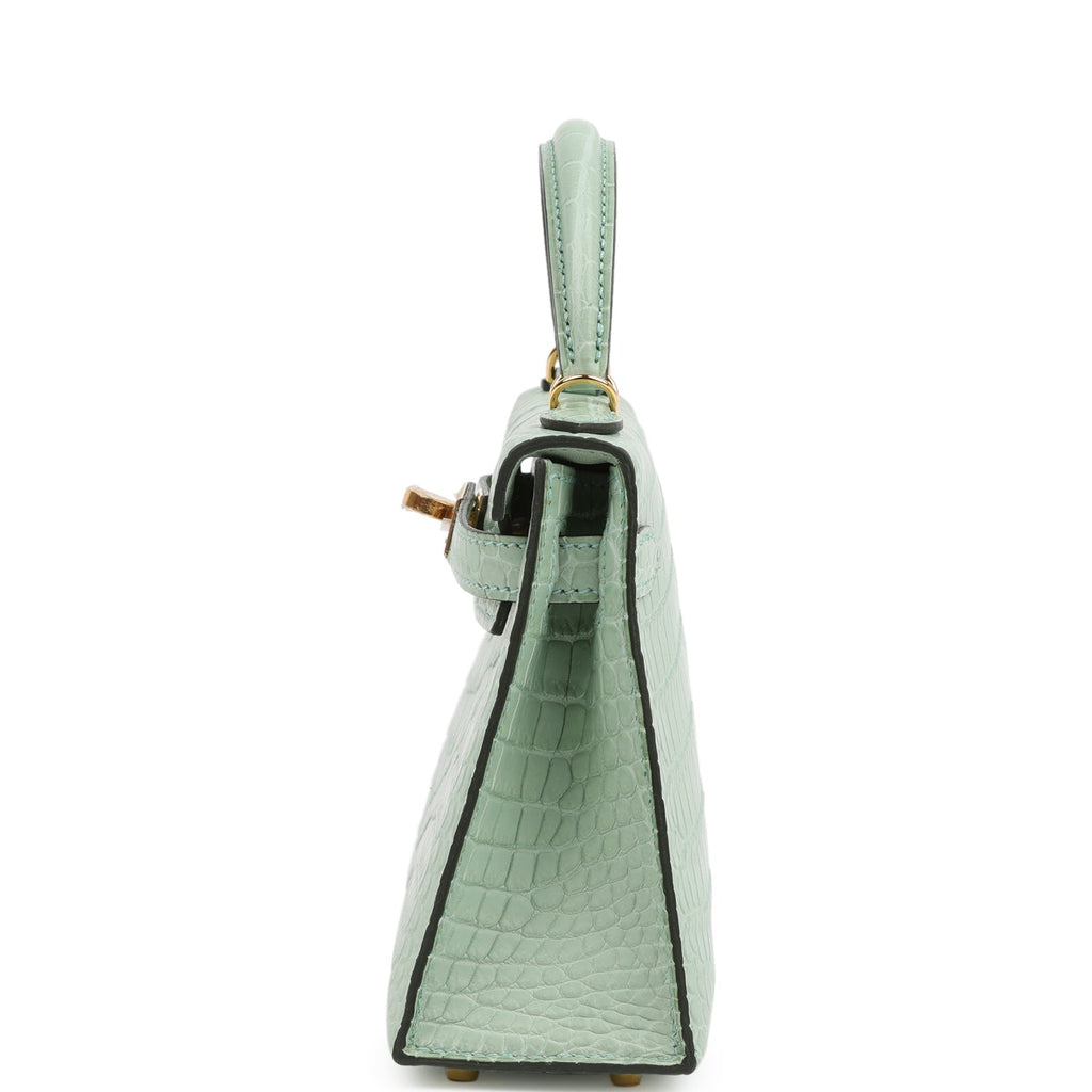 Kelly Sellier 20 Vert D'Eau Matte Porosus Crocodile Bag