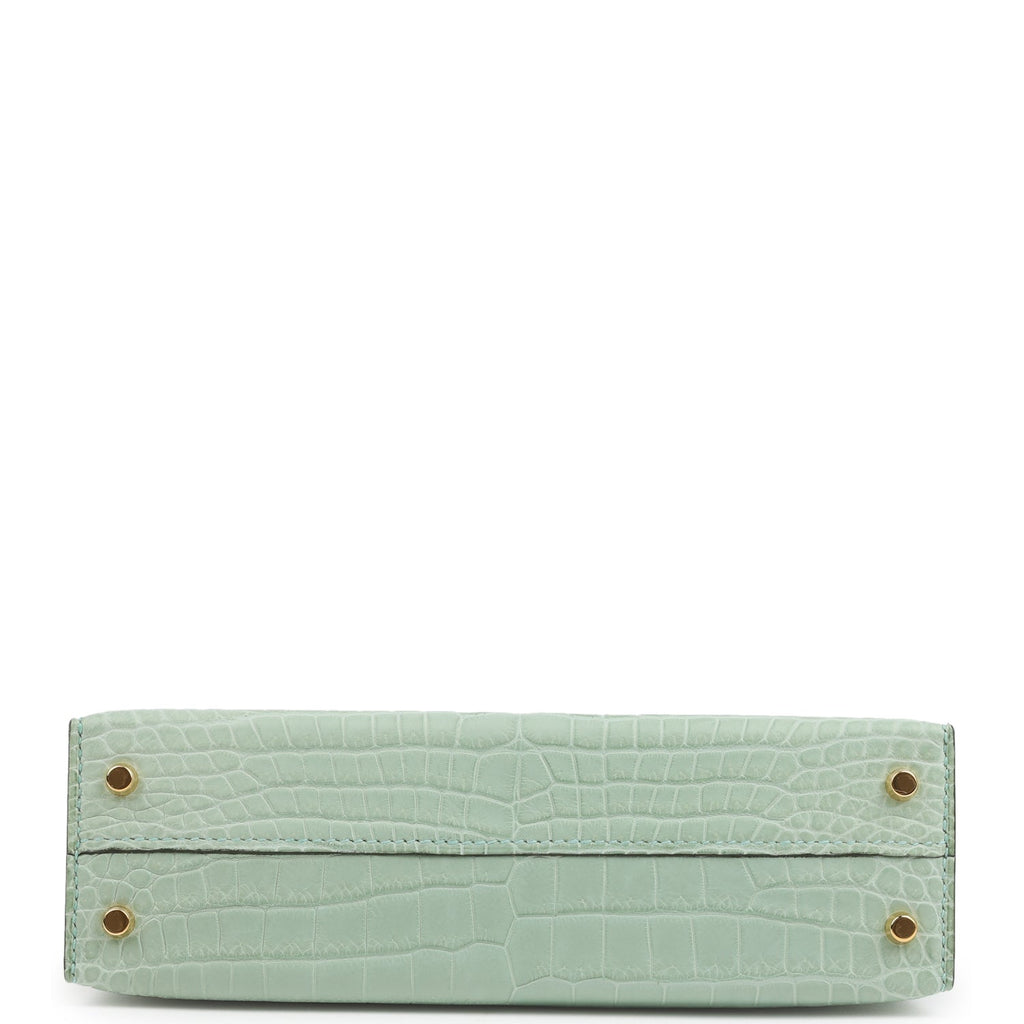 Kelly Sellier 20 Vert D'Eau Matte Porosus Crocodile Bag