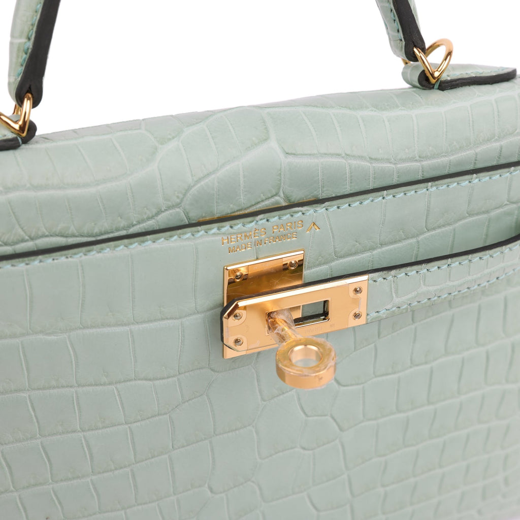 Kelly Sellier 20 Vert D'Eau Matte Porosus Crocodile Bag