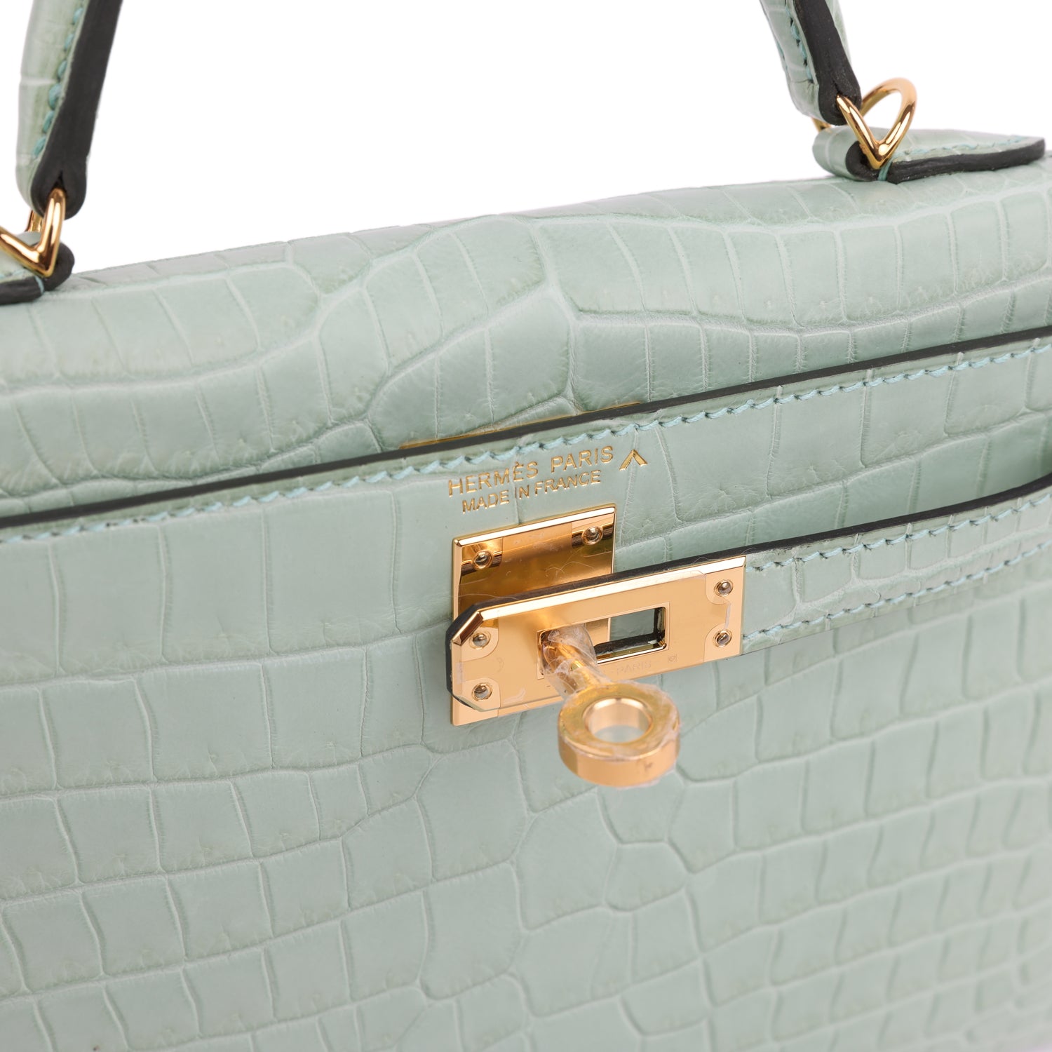 Kelly Sellier 20 Vert D'Eau Matte Porosus Crocodile Bag