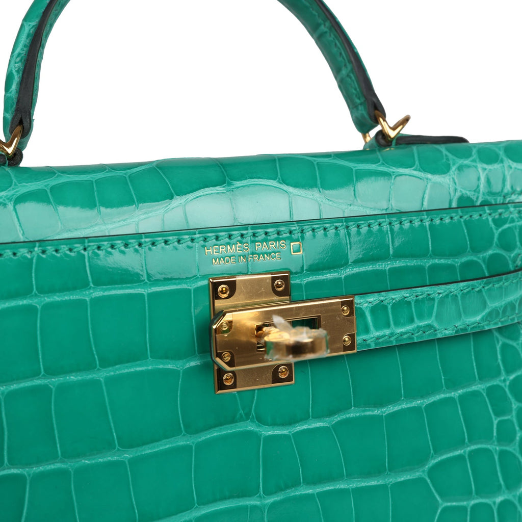 Kelly Sellier 20 Vert Jade Shiny Alligator Bag
