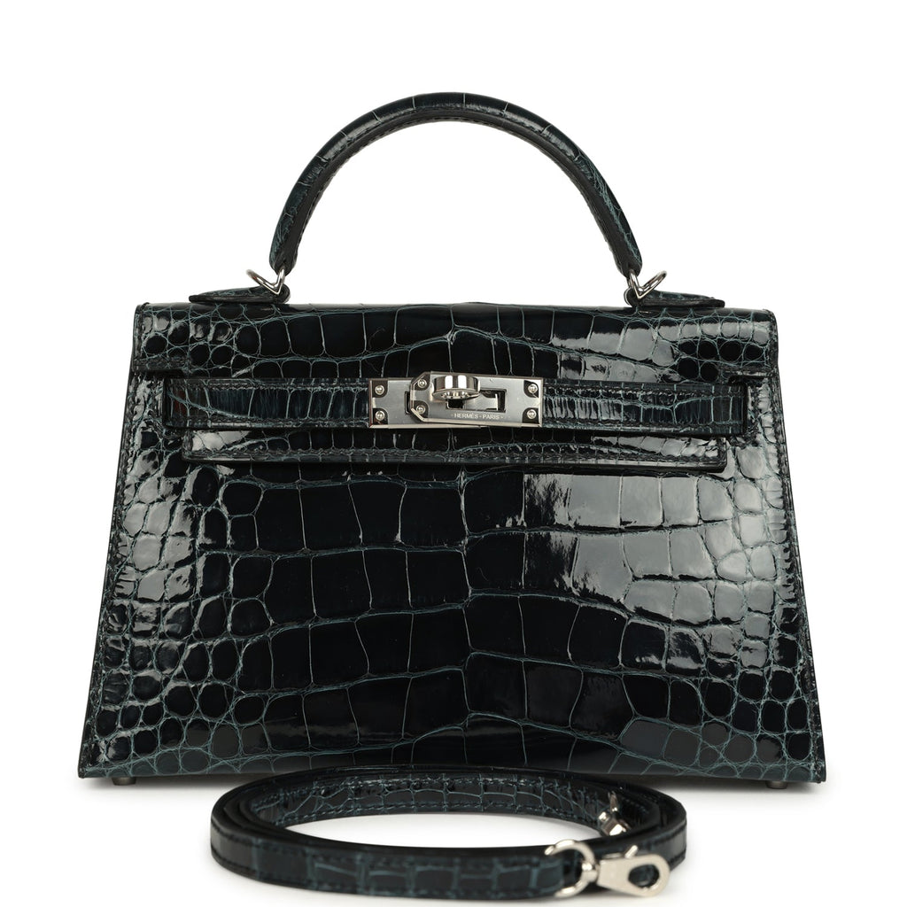Kelly Sellier 20 Vert Rousseau Verso Shiny Alligator Mississippiensis Bag
