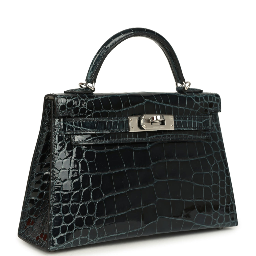 Kelly Sellier 20 Vert Rousseau Verso Shiny Alligator Mississippiensis Bag