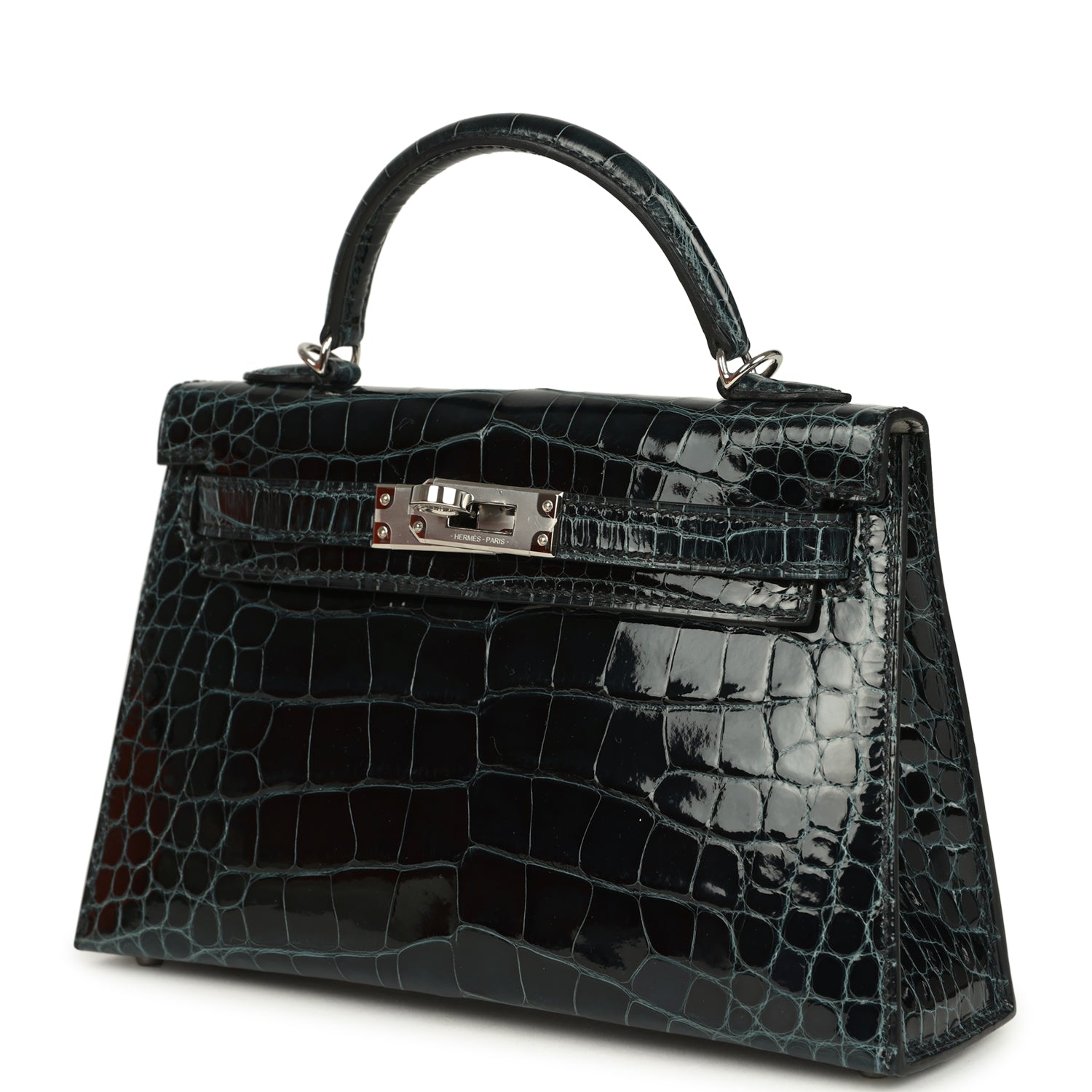 Kelly Sellier 20 Vert Rousseau Verso Shiny Alligator Mississippiensis Bag