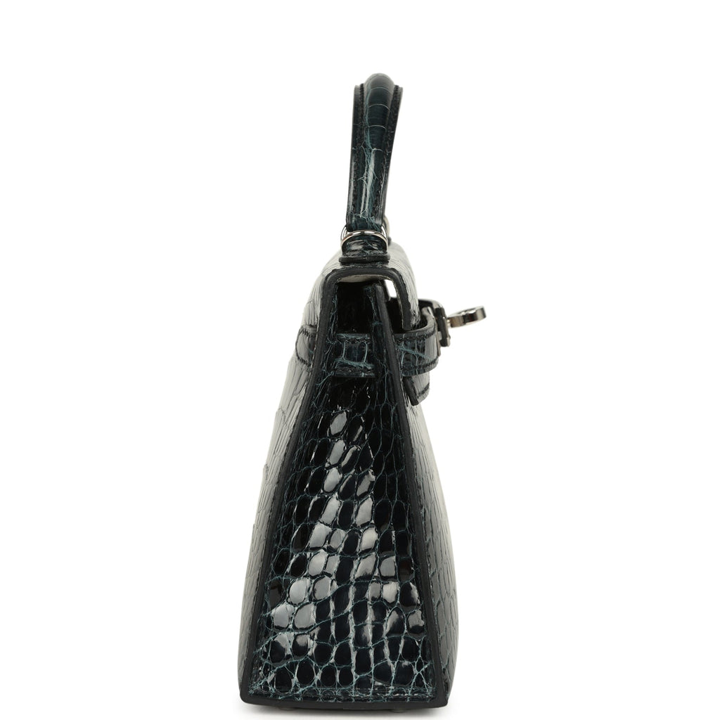 Kelly Sellier 20 Vert Rousseau Verso Shiny Alligator Mississippiensis Bag