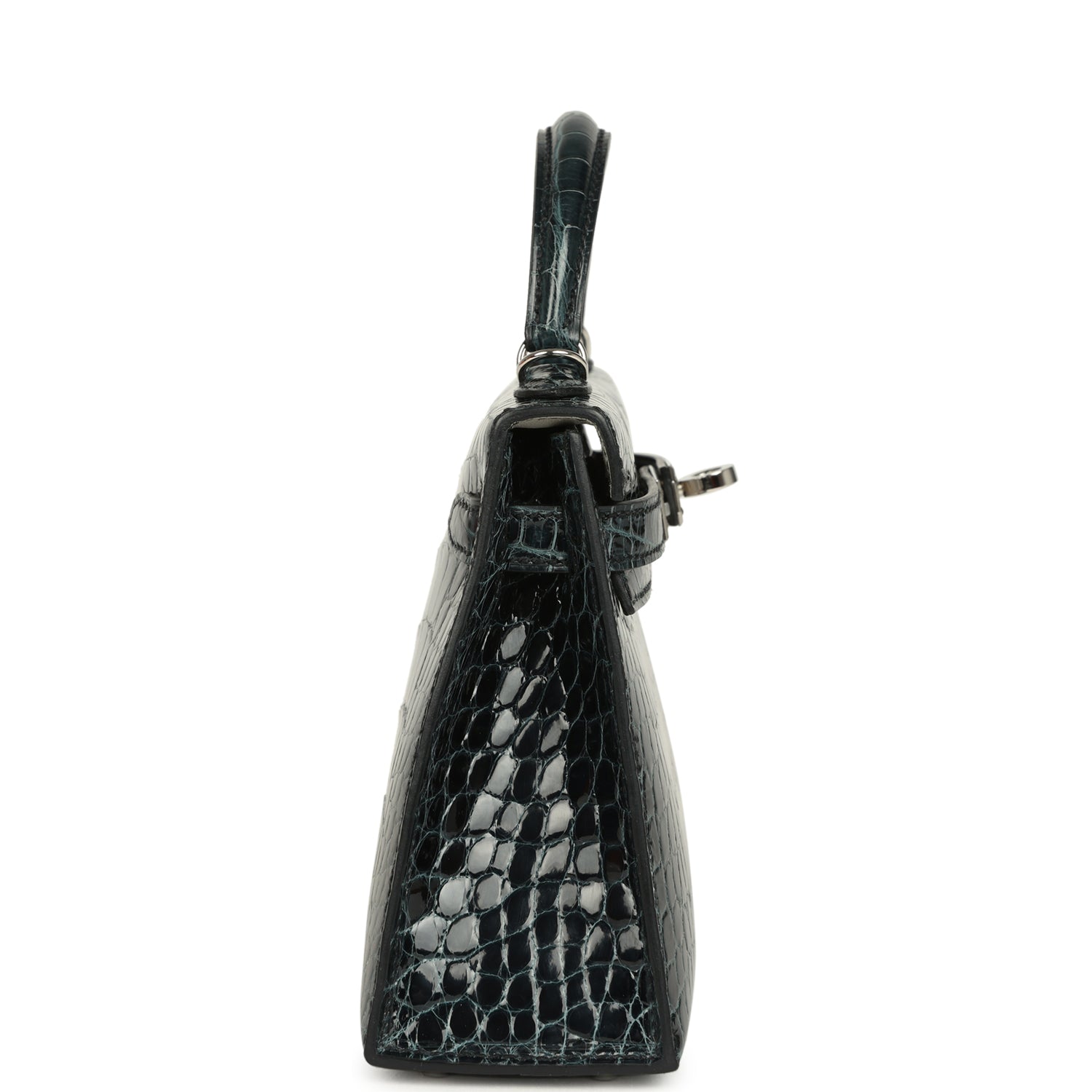 Kelly Sellier 20 Vert Rousseau Verso Shiny Alligator Mississippiensis Bag