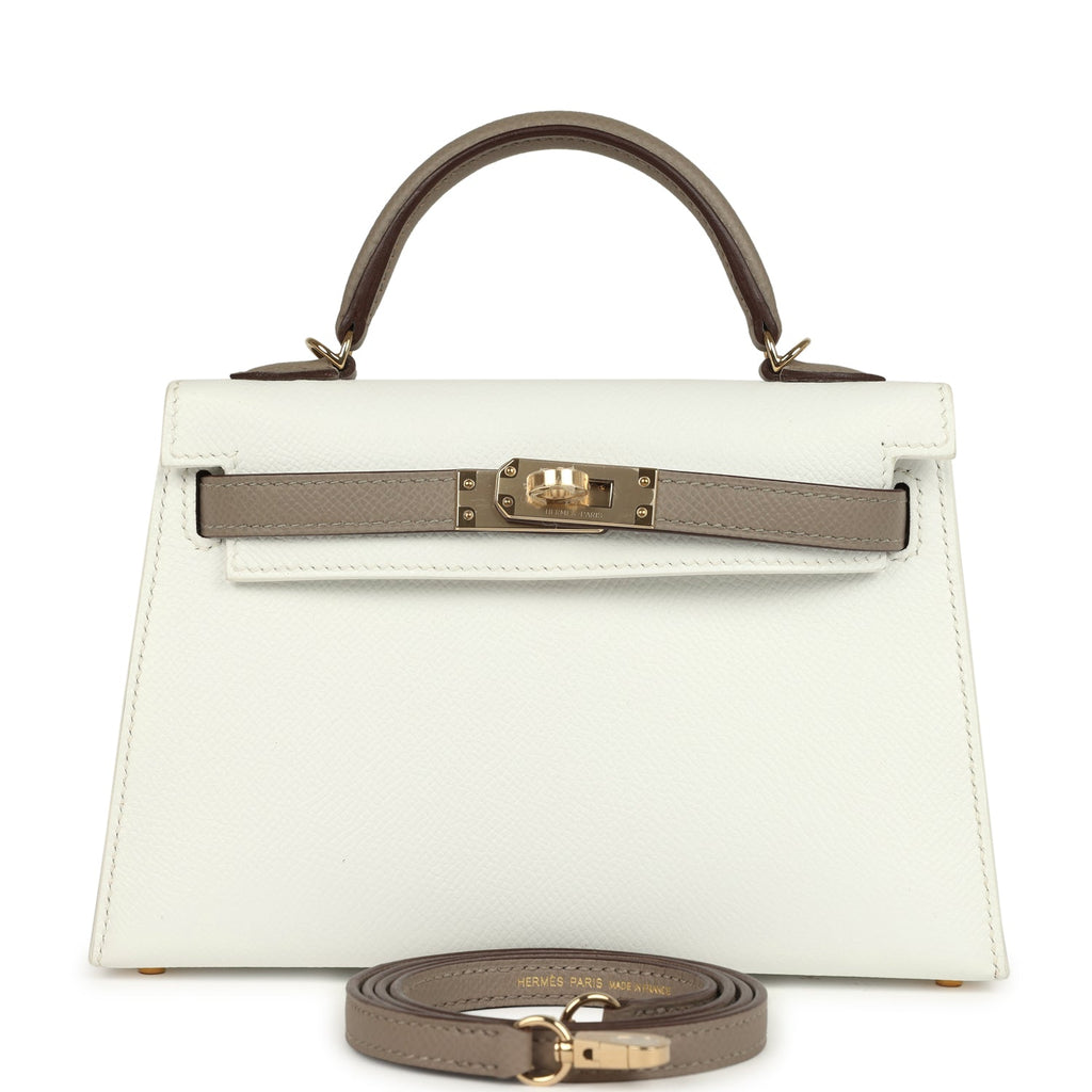 Kelly Sellier 20 White and Gris Asphalt Epsom Bag