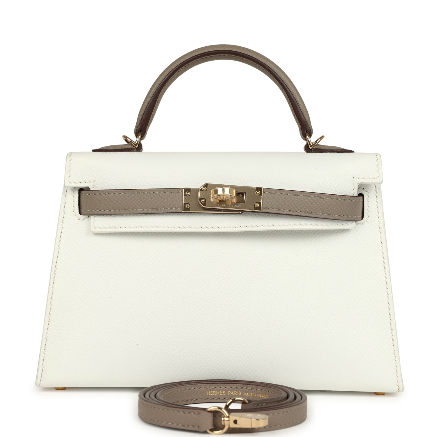 Kelly Sellier 20 White and Gris Asphalt Epsom Bag