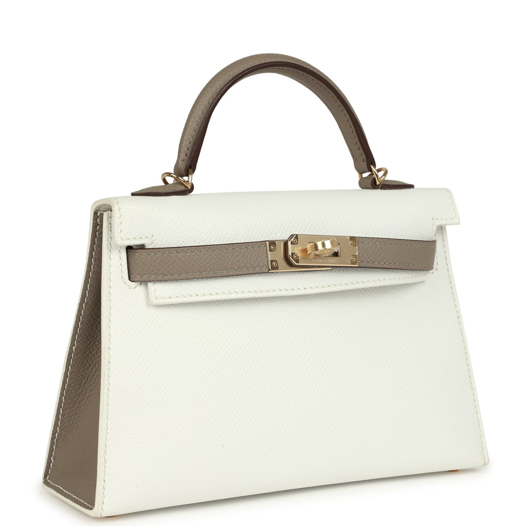 Kelly Sellier 20 White and Gris Asphalt Epsom Bag