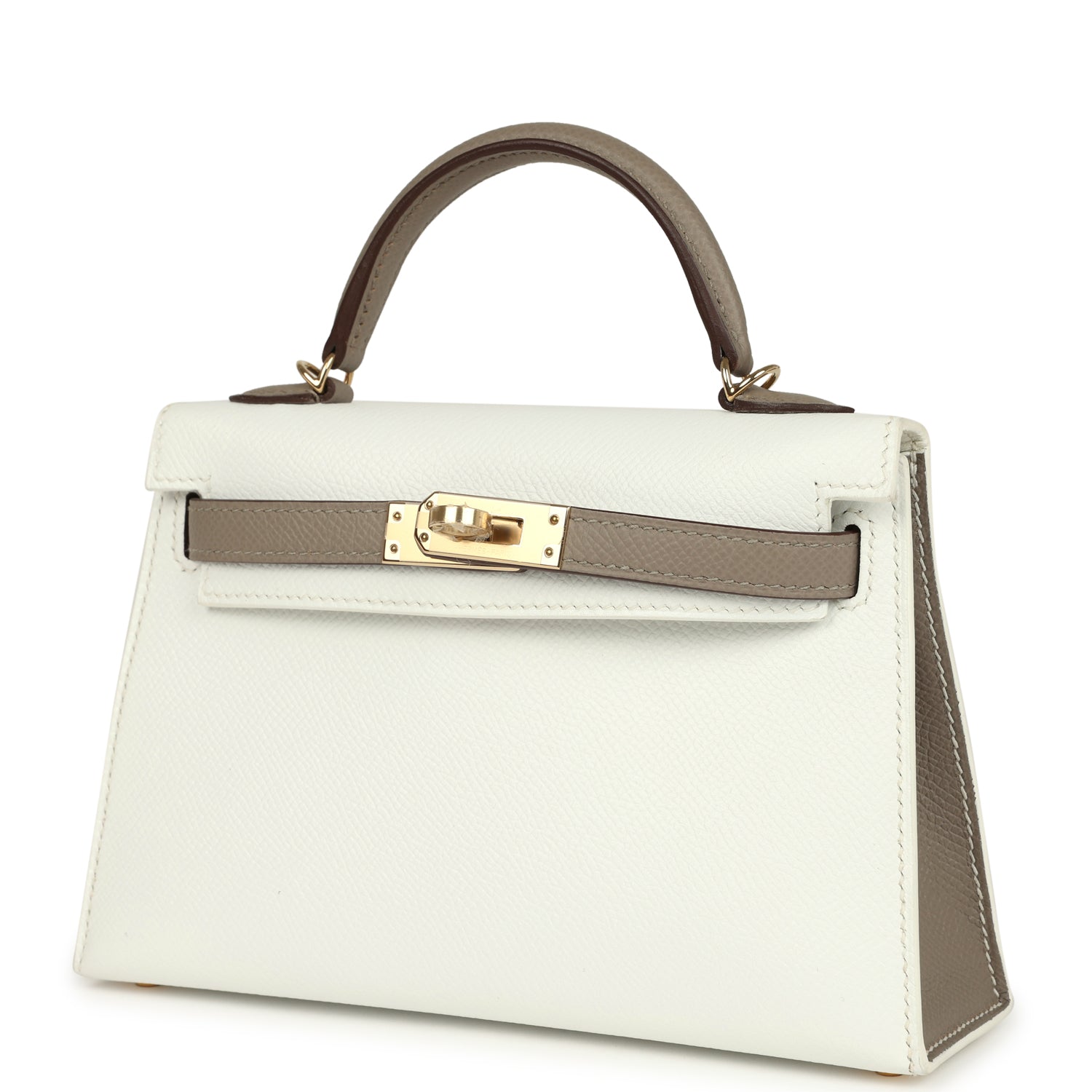 Kelly Sellier 20 White and Gris Asphalt Epsom Bag
