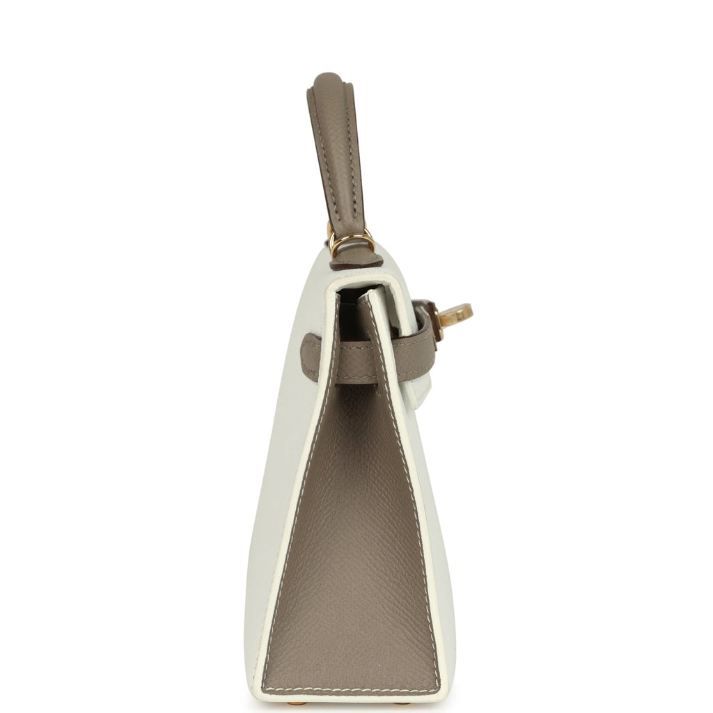 Kelly Sellier 20 White and Gris Asphalt Epsom Bag