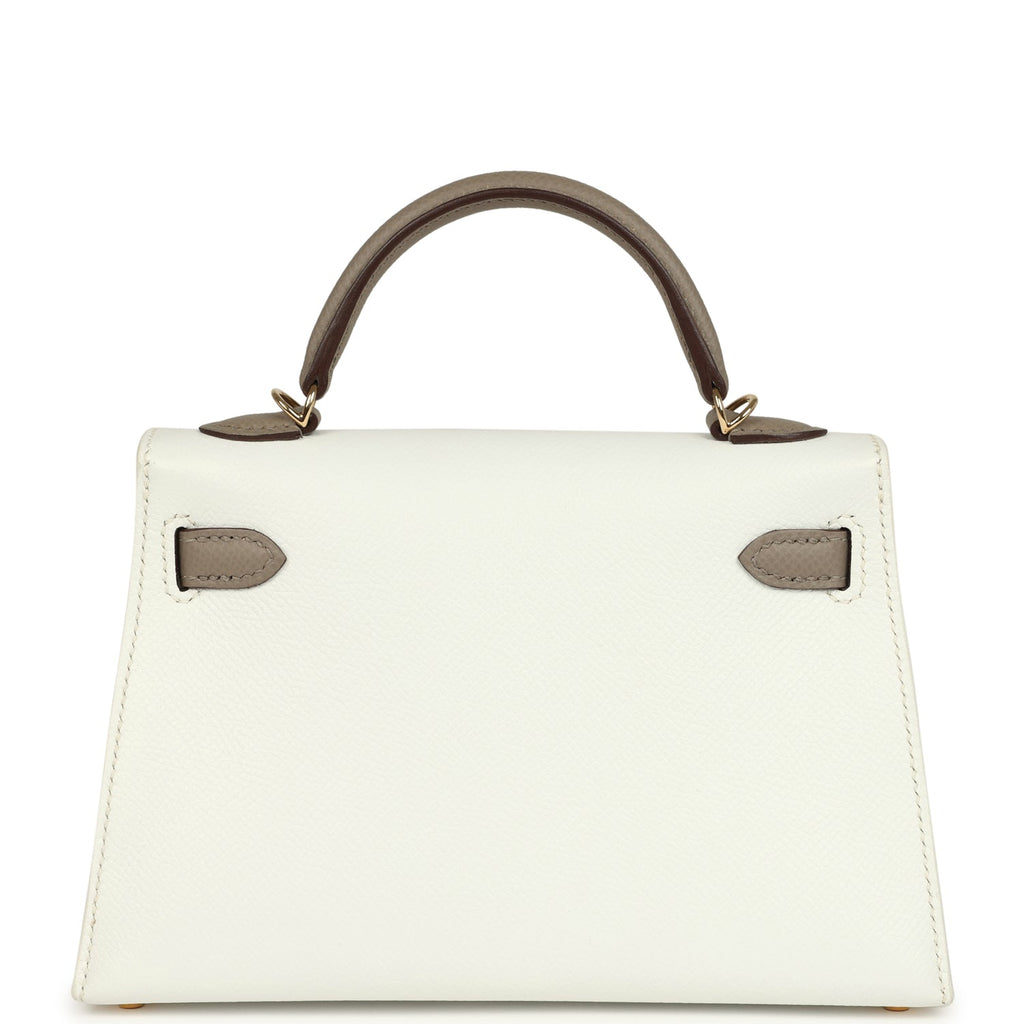Kelly Sellier 20 White and Gris Asphalt Epsom Bag
