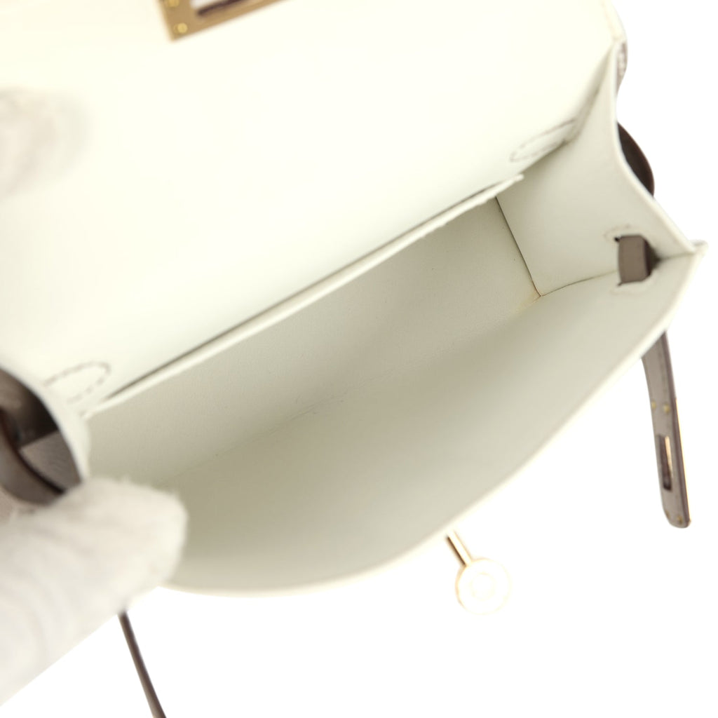 Kelly Sellier 20 White and Gris Asphalt Epsom Bag